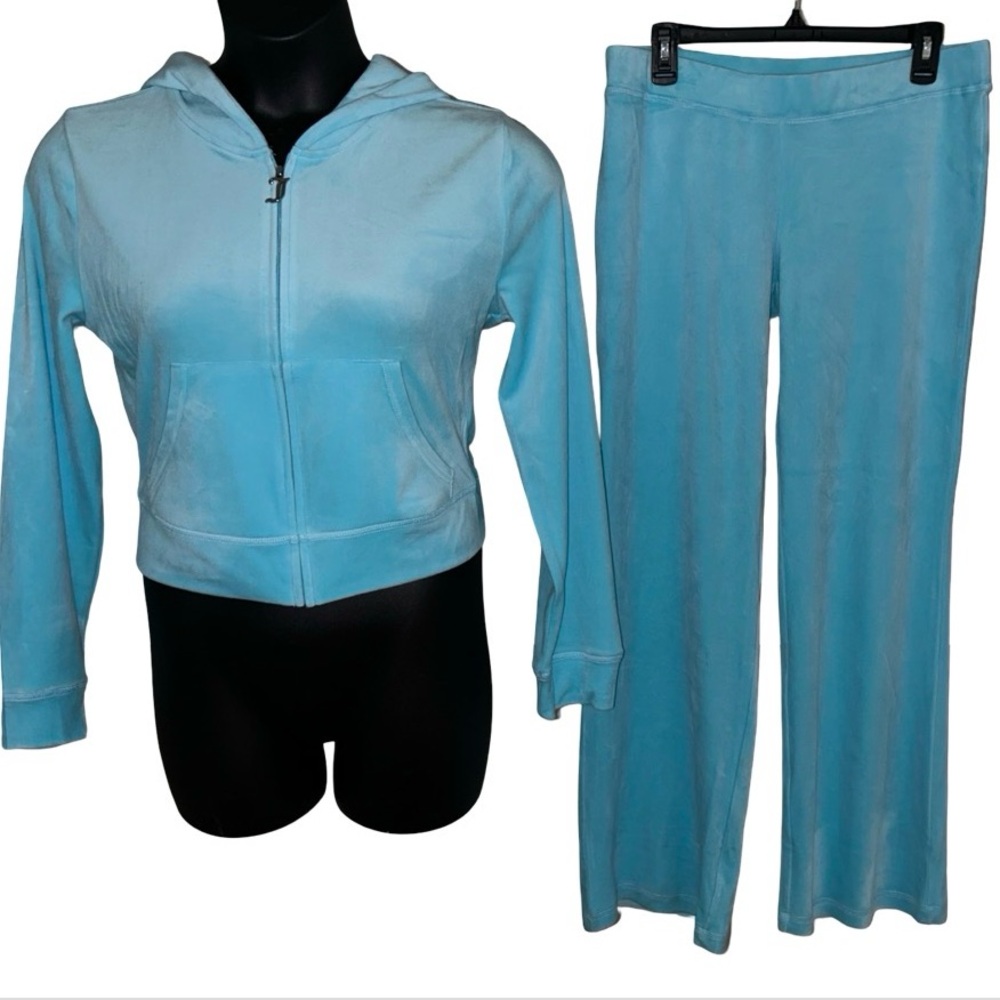 JUICY COUTURE CRYSTAL BLUE OG BLING RHINESTONE XL VELOUR TRACKSUIT SWEATSUIT NWT - Picture 5 of 9